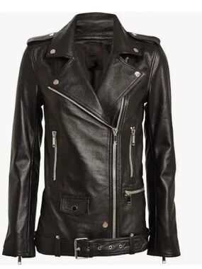 LTH JKT boyfriend oversized Classic Black Leather Moto Jacket with Belted Hem